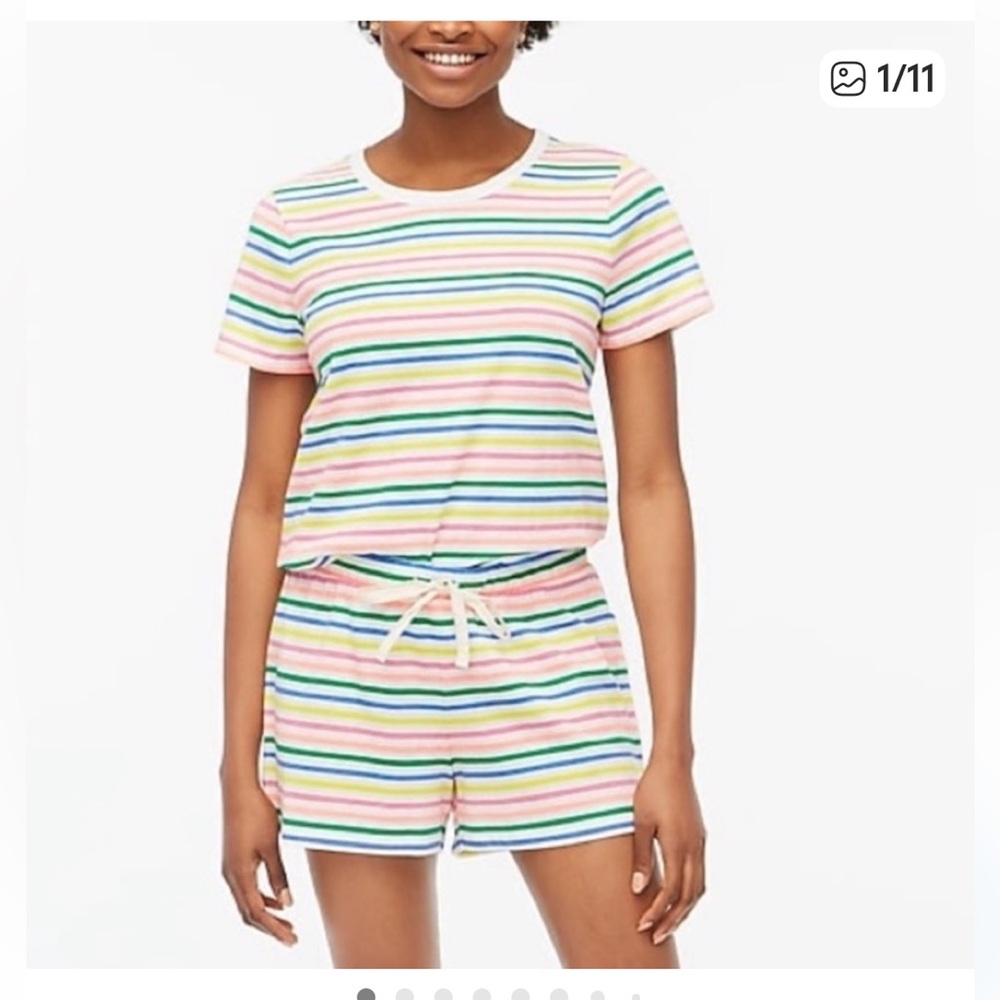 J. Crew sz Large Multicolor Striped Shorts Top tee pajama set cotton loungewear